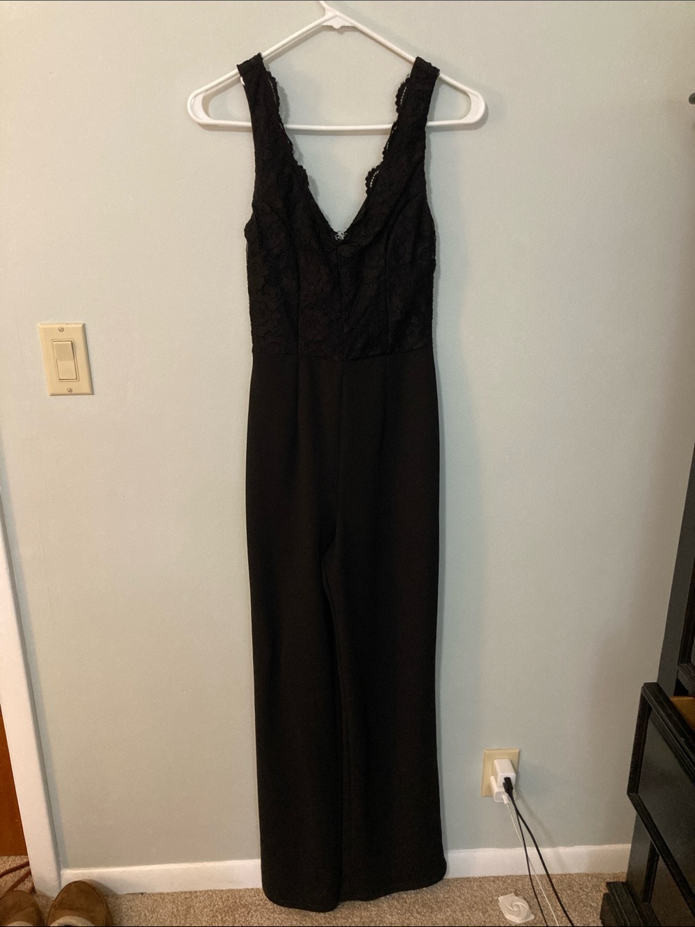 Mi Ami Sleeveless Black Lace V-Neck Evening Jumpsuit